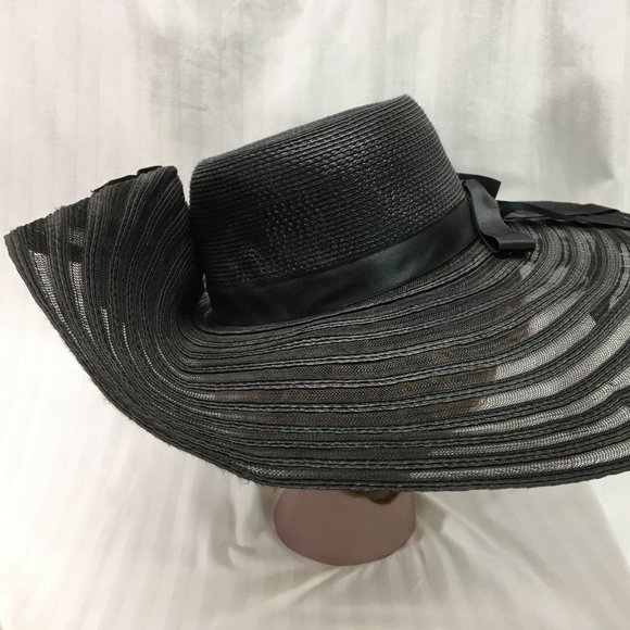 Black Tulle Sun Hat with Black Flower main image 4